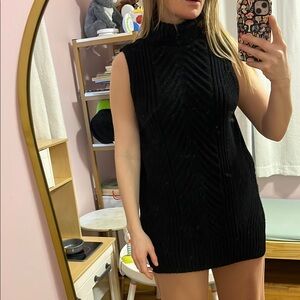 Sleeveless Black Knit Turtleneck Sweater